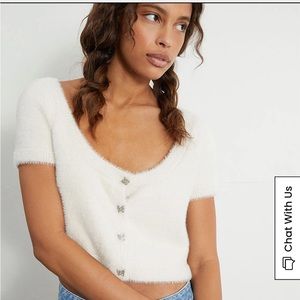 Kendall & Kylie Fuzzy Baby Charm Cardigan Cream